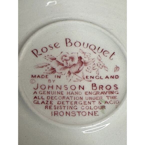 Rose Bouquet by Johnson Bros Ironstone Mauve Pink 4 Cups & 4 Saucers - Picture 7 of 7